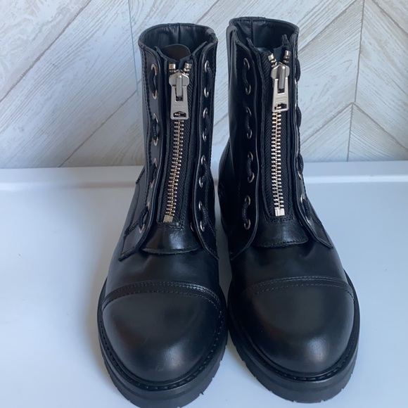 All Saints Black Leather Moto Boots with Silver Zipper - Picture 6 of 12